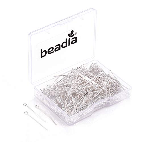 BEADIA Open Eye Pins Silver Head Pins for DIY Jewelry Making 40mm 200pcs - color: Silver, size: 40mm