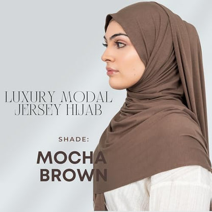 KHELANI Premium Modal Jersey Hijab, Luxury Lightweight Non Slip Stretchy Jersey Head Scarf for Muslim Women, Soft Shawls Wrap - color: Mocha Brown