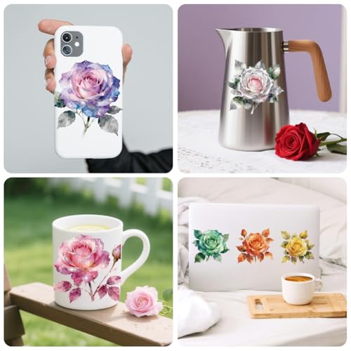 Peacoblue 18 Sheets Rub on Transfers for Crafts, Shining Rose Flower 3.6"x3.9" UV DTF Cup Wraps Waterproof Rub on Cold Transfers Stickers for Wood Glass Metal Cup Tumblers Mirrors Mugs Home Decor - style: Shining Rose Flower