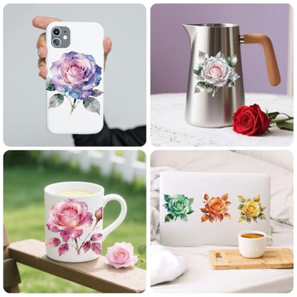 Peacoblue 18 Sheets Rub on Transfers for Crafts, Shining Rose Flower 3.6"x3.9" UV DTF Cup Wraps Waterproof Rub on Cold Transfers Stickers for Wood Glass Metal Cup Tumblers Mirrors Mugs Home Decor - style: Shining Rose Flower