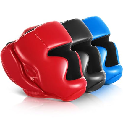 Jenaai 3 Pack Boxing Headgear Adjustable Padded Safety Head Guard MMA Training Sparring Kickboxing Muay Thai Martial Art Karate Taekwondo Helmet Gift for Valentines Adult Men Women - color: Black, Red ,Blue