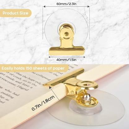 Self Adhesive Metal Clips, 12 Pcs Upgrade Strong Self-Adhesive Clips for Hanging and Organization, Spring Clip for Paper Poster Tapestry Photo Wall Teacher Student Home Kitchen Office, Golden - color: Gold