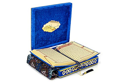 ihvan online Luxury Islamic Prayer Velvet Covered Gift Box, Deluxe 4 Piece Set with Elegant Velvet Covered Quran & Prayer Beads Tesbih & Prayer Rug, Ramadan & Eid Gift, Navy Blue - color: Navy Blue