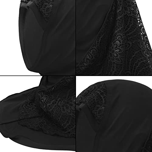 Women Soft One Piece Hijab Long Muslim Turban Islamic Full Head Scarf - color: Lace/Black