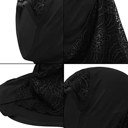 Women Soft One Piece Hijab Long Muslim Turban Islamic Full Head Scarf - color: Lace/Black
