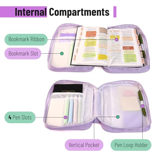 Mr. Pen- Bible Cover Case | Carrying Book Case with Durable Handle and Zippered Pocket, Bible Protective Church Bag for Men & Women, Christian Gifts - color: Pale Purple