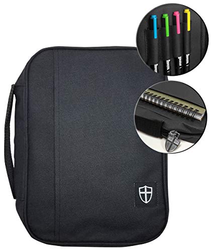 Armor of God Bible Cover & Book Cover | Oxford Cloth with Handle & Cross Emblem Zipper-Pull | 4 Pen Loops Inside Cover | Outside Pocket | Black & Lavender | Large & XL - color: Black, size: X-Large