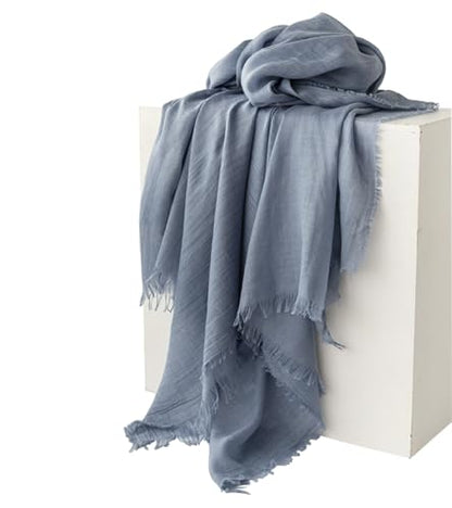 Women Summer Scarfs Large Long Lightweight Linen Beach Gauze Shawl Wrap 75”×40” - color: Haze Blue