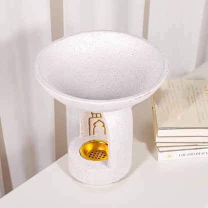 Mosque-Themed Decorative Resin Candlestick, White, Dome-Shaped, Gold-Trimmed - color: Islamic Candlestick Statue