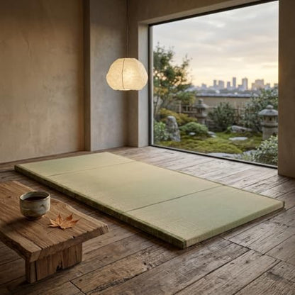 MustMat Tatami Mat Foldable Japanese Floor Mattress 35.4"x78.7"x1.2" | Traditional Japanese Futon, Floor Mattress, Rush Grass - size: 1 piece