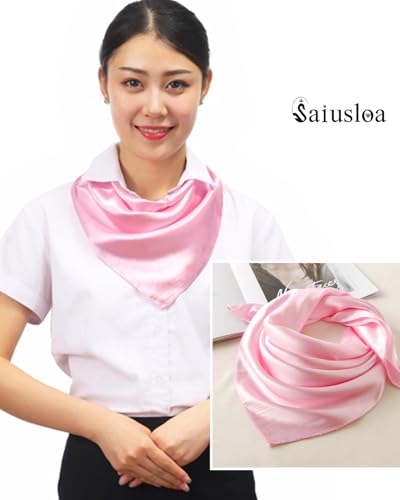 Saiusloa Solid Color Neck Scarf For Women Square Satin Head Scarves headband Bandanas 23.6× 23.6 inches - color: 8-pink