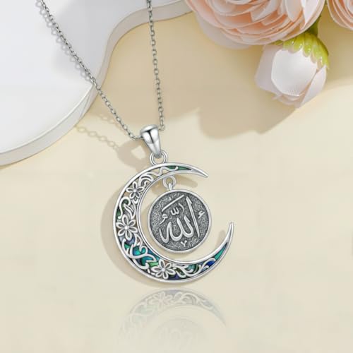 PROESS 925 Sterling Silver Hamsa/Allah Necklace Evil Eye Amulet Jewelry Gifts for Men Women - style: Crescent Allah