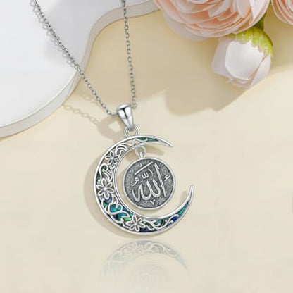 PROESS 925 Sterling Silver Hamsa/Allah Necklace Evil Eye Amulet Jewelry Gifts for Men Women - style: Crescent Allah
