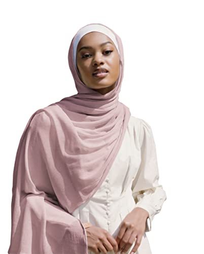 Txameru Hijab Scarf for Women - Muslim Rayon Crinkle With Fringe Edge - color: Pink