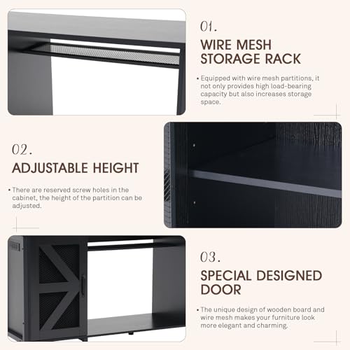 55-75 Gallon Aquarium Stand, Fish Tank Cabinet | Turtle Tank Stand, Power Outlets, LED Light, Adjustable Shelf, 52" x 19.7" Desktop, Heavy Duty Metal, 1100LBS Capacity, Black - color: Black