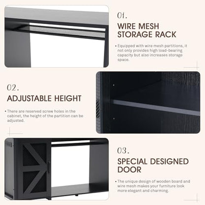 55-75 Gallon Aquarium Stand, Fish Tank Cabinet | Turtle Tank Stand, Power Outlets, LED Light, Adjustable Shelf, 52" x 19.7" Desktop, Heavy Duty Metal, 1100LBS Capacity, Black - color: Black