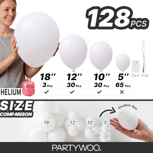 PartyWoo White Balloons 128pcs Matte White Latex Balloons Different Sizes - color: White-y13