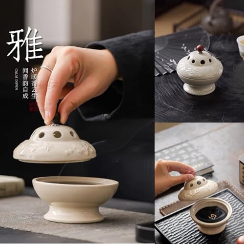 Ceramic Incense Burner | creamy white insence holder for Frankincense, Bakhoor, Charcoal, Stick, Powder, Cone, Coil, and Tower Incense
