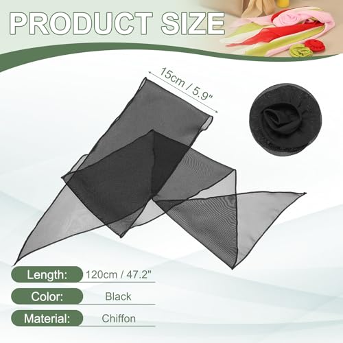 Chiffon Scarf for Women, Long Skinny Chiffon Neckerchief with Detachable Rose Flower Light Soft for Hair Ribbon - color: Black