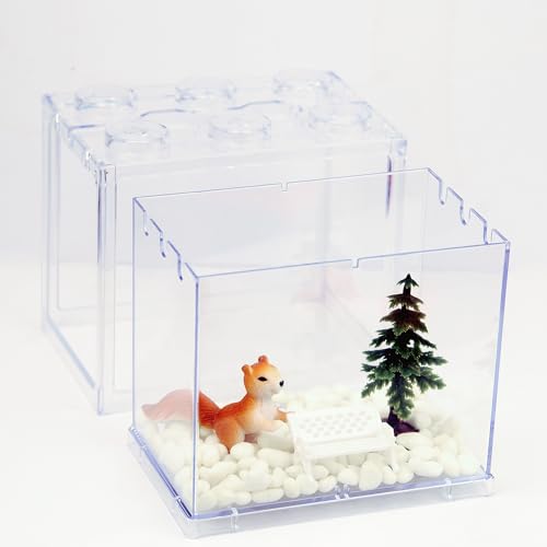 Small Sea Monkey Tank, Stackable Mini Betta Fish Tank Tinny Aquarium Kit with Aquarium Gravel, Moss Ball Tank Shrimp Tank 0.27 Gallon Acrylic Cube Fish Bowl for Shrimp Snails - color: Clear