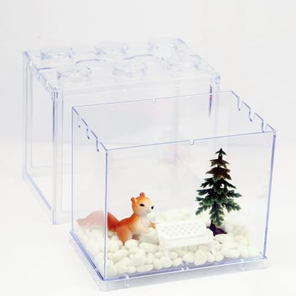 Small Sea Monkey Tank, Stackable Mini Betta Fish Tank Tinny Aquarium Kit with Aquarium Gravel, Moss Ball Tank Shrimp Tank 0.27 Gallon Acrylic Cube Fish Bowl for Shrimp Snails - color: Clear