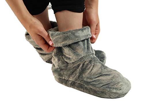 Mars Wellness Heated Microwavable Booties - Microwavable Socks Heated Booties for Women and Men - Herbal Hot/Cold Deep Slippers Women (Charcoal) - color: Charcoal, size: Pack of 1