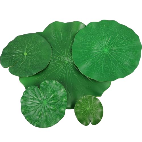 5pcs Simulated Lotus Leaf Ornament Set, Floating Fish Tank and Pond Decor, Vivid Artificial Lotus Leaves in 10cm to 38cm Sizes for Aquarium and Outdoor Water Garden Display