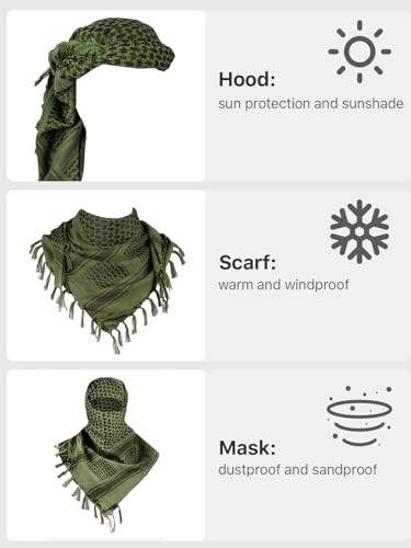 FREE SOLDIER Scarf Military Shemagh Tactical Desert Keffiyeh Head Neck Scarf Arab Wrap with Tassel for Men Women - color: Army Green