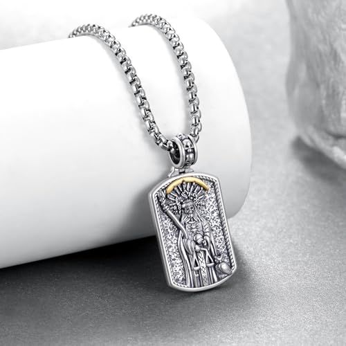 Western Catus/Knights Templar/St Michael/Santa Muerte/Praying Hand/Spartan/Virgin Mary/Tetragrammaton/Wrestlers/Allah Necklace Sterling Silver Dog Tag Necklace Christian Jewelry Gifts for Men - style: Santa Muerte