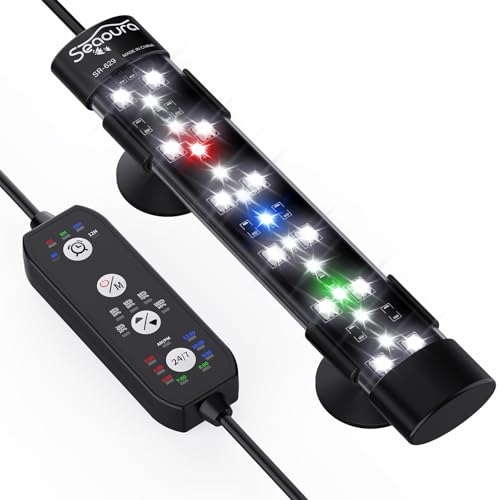 SEAOURA 24/7 Submersible LED Aquarium Light for Plants Fish Tank, 7 Inch | IP 68 Waterproof Full Spectrum Led Aquarium Plant Light with Timer for Growth, 10 Brightness, 8 Colors, Auto On/Off - size: 7 Inch length