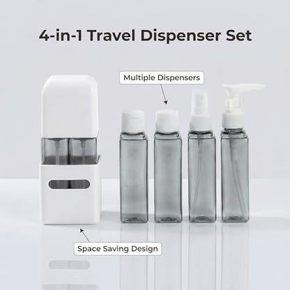 4 in 1 Travel Dispenser Bottle Refillable 4 in 1 Travel Dispenser 60ml Travel Bottles Leakproof Travel Size Containers for Toiletries Shampoo Lotion Gray - color: Gray