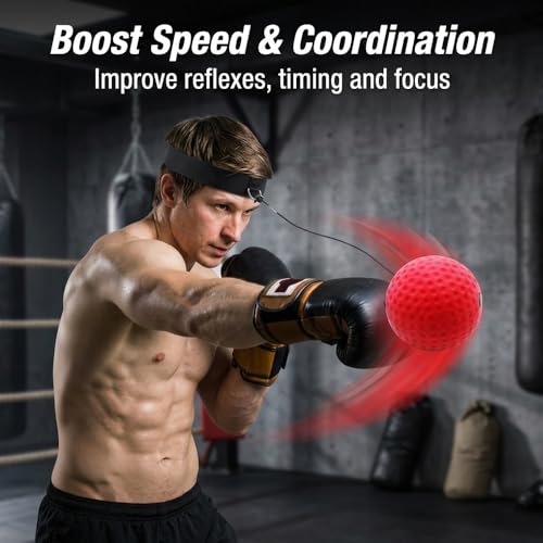 Head Mounted Boxing Reaction Ball Adjustable Headband Elastic Cord Reflex Trainer for Home Speed Training Stress Relief