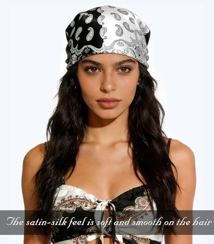Sumolux Head Hair Scarf for Women 35" Like Satin Silk Scarf Hair Wrapping Night Bandana Large Square Scarves - color: B Black Classic Cashews