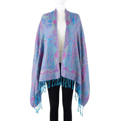TUSHUSTY Pashmina Feel Shawls Wraps Rave Scarf for Women Soft Silky Reversible Men Scarves Hijab - color: Blue Purple Pink