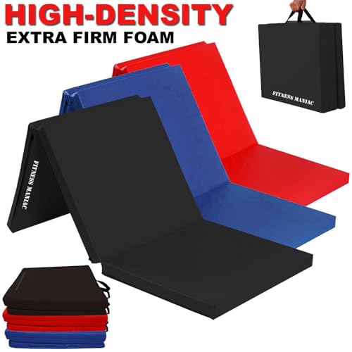 FITNESS MANIAC Black Folding Mat Panel Aerobics Exercise Tumbling Gym Easy Storage Gymnastics Mat Tri-Fold Mats Gym Pad Exercise Pading Ab Foldable Mats - color: Pink