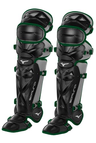 Mizuno Adult Samurai Baseball Shin Guards - color: Black/Forest, size: 15.5"