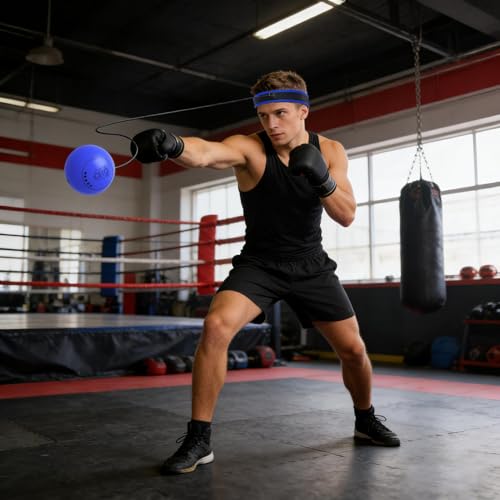 Reflex Ball Headband Multifunctional Fun Effective Reaction Training | Kids Beginners Punching Headband for Professionals Enthusiasts Beginners Amateurs Lovers Families Friends - color: Blue ball