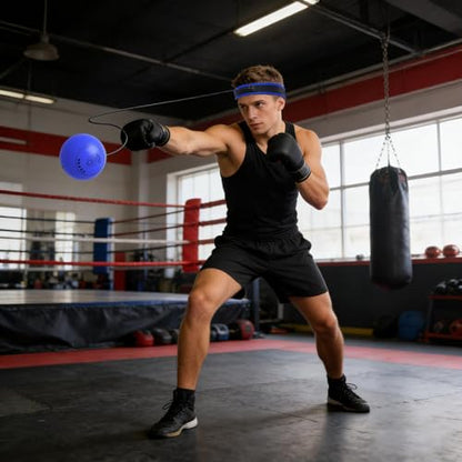Reflex Ball Headband Multifunctional Fun Effective Reaction Training | Kids Beginners Punching Headband for Professionals Enthusiasts Beginners Amateurs Lovers Families Friends - color: Blue ball