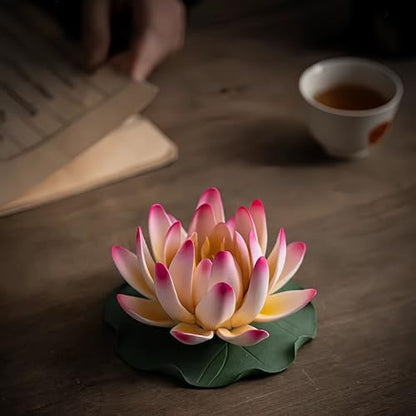 Pink Ceramic Lotus Incense Burner - Flower Incense Holder for Sticks & Cones, Aromatherapy Burner for Home Decor, Meditation Yoga Room Zen Decor, Housewarming Gift