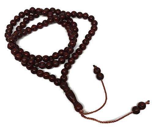 Muslim Tasbih 99 Beads AMN-238 Islam Prayer Rosary with Moon Star Engraved on Islamic Religious Eid Ramadan Gift - color: Mahogany