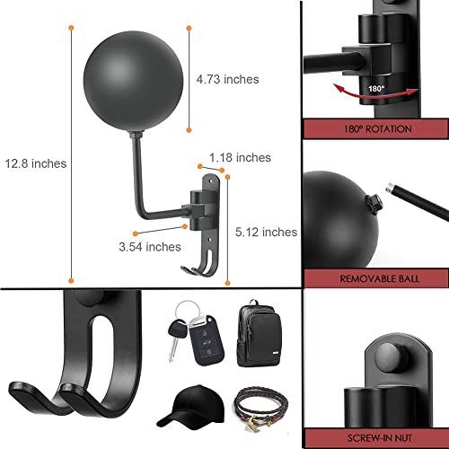 SANGMO Grey 180° Motorcycle Helmet Rack, Rotation Metal Helmet Holder Wall Mount, Helmet Holder Bike with 2 Hooks Helmet Hanger for Motorcycle Bike Coats, Caps, Baseballs, Rugby Helmet - color: Gray*1