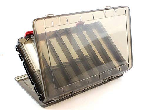 Double-Sided Fishing Lure Hook Tackle Box Visible Hard Plastic Clear Fishing Lure Bait Squid Jig Minnows Hooks Accessory Storage Case Container (Brown 14 Slots) - color: Brown-14 Slots