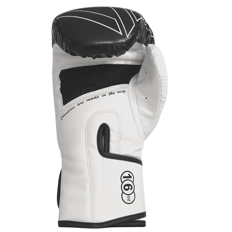 Boxing Gloves & Muay Thai Shin Guards for Men and Women, MMA Kickboxing Shin Pads Set, Adjustable Shin Guards with Instep Protection, Sparring & Martial Arts Training Gear - color: White-Black, size: 14 oz