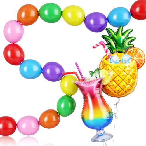 Colorful Linking Balloons, 6 Inch Rainbow Quick Link Balloons, Pineapple Tropical Foil Balloon Drink Foil Balloon for Making Wall Arches Chains, for Kids Hawaii Summer Baby Shower Party Decorations - color: Colorful