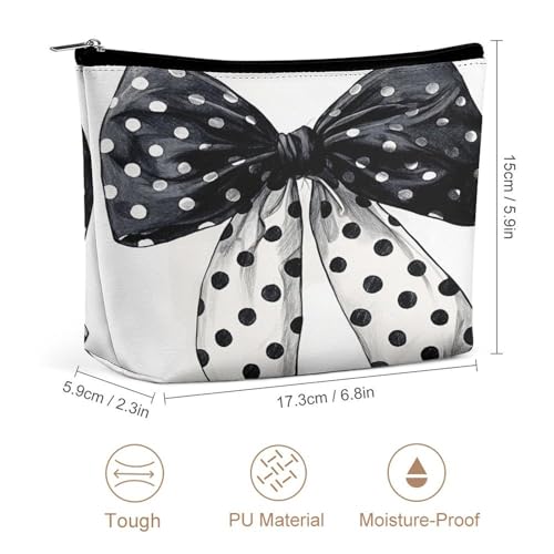 Black And White Polka Dot Bow Makeup Bag, Travel Toiletry Organizer, Cosmetic Pouch for Women, Birthday Presents for Mom Girls Women Sisters - color: Black And White Polka Dot Bow