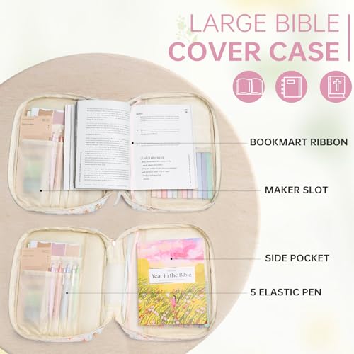 Bible Cover Case for Women Large Bible Cover with Durable Handle Quilted Bible Carrying Case for Girls Bible Study Supplies Accessories (Jungle Flowers, Jungle Flowers) - color: Jungle Flowers