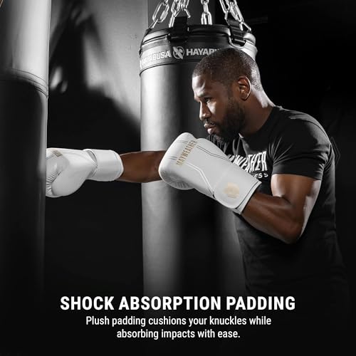Hayabusa Mayweather Contender Boxing Gloves for Men and Women - color: White/Gold, size: 12oz