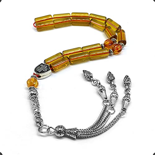 Honey Color Column Glass Prayer Beads, Worry Beads, Tesbih, Tasbih, Tasbeeh, Misbaha, Masbaha, Sebha, Rosary (15 x 6mm 17 beads) - color: Honey Color Glass Prayer Beads -15 x 6mm 17 beads