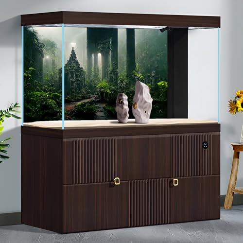 Fantasy Ancient Temple Aquarium Background Jungle Stone Columns Mysterious Foggy Rainforest Green Plants Fish Tank Background Magical Misty Rock Ruins Reptile Tank Enclosure Backgrounds 48x24in - color: Foggy Green, size: 48(W)x24(H)inches/ 120(W)*60cm(H)