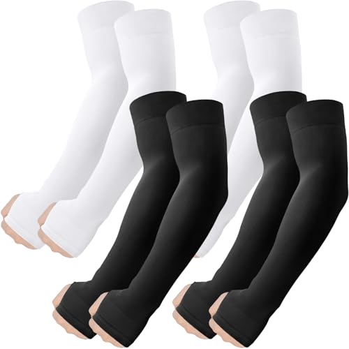 ROXUN Arm Sleeves with Thumb Hole, Cooling UV Sun Protection Compression Tattoo Cover Up for Men/Women - color: 4 Pairs - 2 Black+2 White